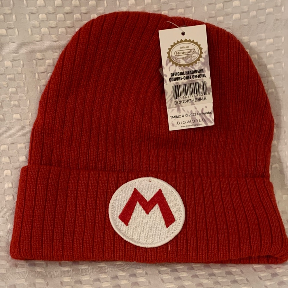 Nintendo Super Mario red beanie with the M for Mario embroidered on the front.